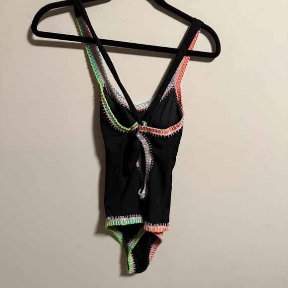Pilyq Platinum Black Crochet Rainbow Trim One Piece Swimsuit- Size Medium - Picture 5 of 10